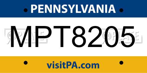 MPT8205 Pennsylvania License Plate