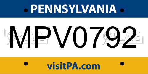 MPV0792 Pennsylvania License Plate