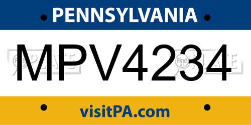 MPV4234 Pennsylvania License Plate