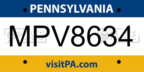 MPV8634 Pennsylvania License Plate