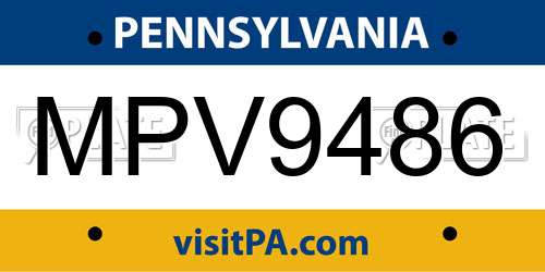MPV9486 Pennsylvania License Plate