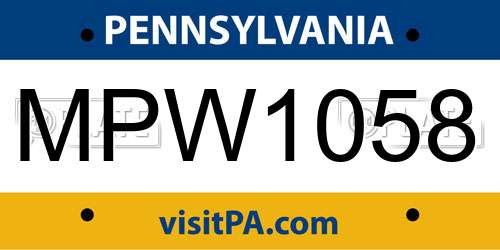MPW1058 Pennsylvania License Plate