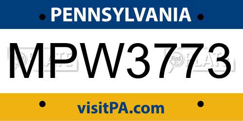 MPW3773 Pennsylvania License Plate