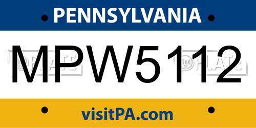 MPW5112 Pennsylvania License Plate