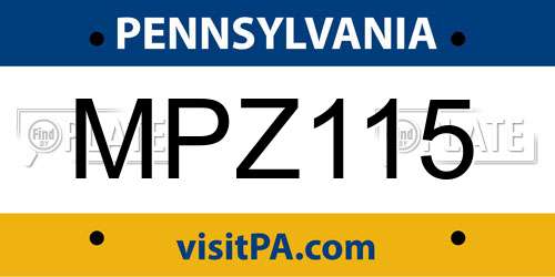 MPZ115 Pennsylvania License Plate