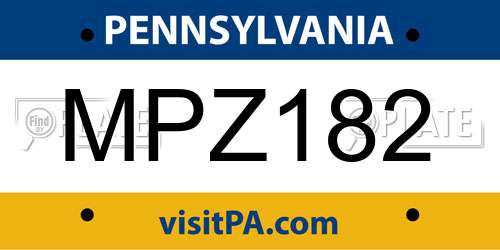 MPZ182 Pennsylvania License Plate