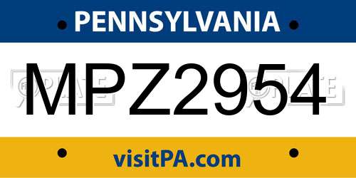 MPZ2954 Pennsylvania License Plate
