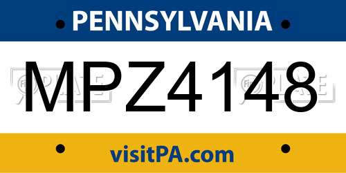 MPZ4148 Pennsylvania License Plate