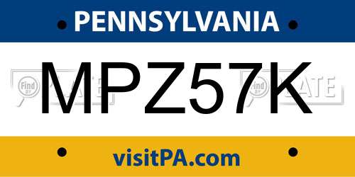 MPZ57K Pennsylvania License Plate