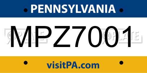 MPZ7001 Pennsylvania License Plate