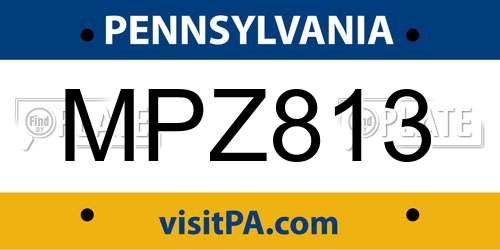 MPZ813 Pennsylvania License Plate