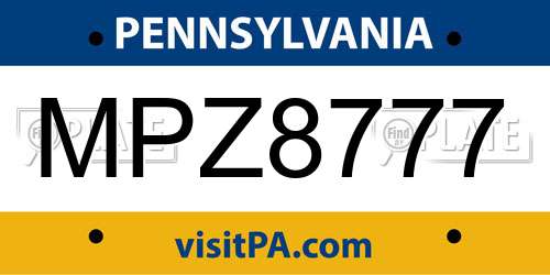MPZ8777 Pennsylvania License Plate