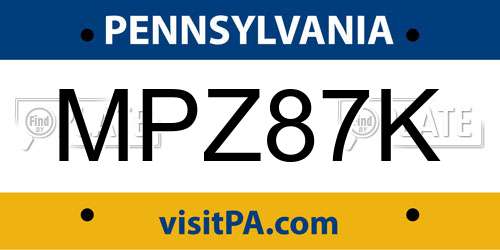 MPZ87K Pennsylvania License Plate