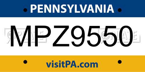 MPZ9550 Pennsylvania License Plate