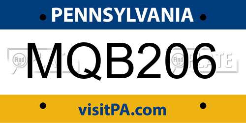 MQB206 Pennsylvania License Plate