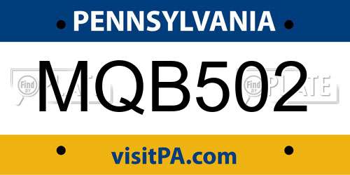 MQB502 Pennsylvania License Plate