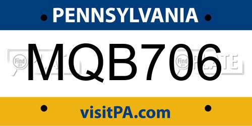 MQB706 Pennsylvania License Plate