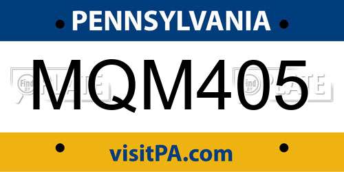 MQM405 Pennsylvania License Plate