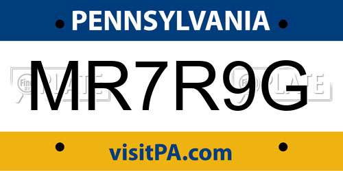 MR7R9G Pennsylvania License Plate