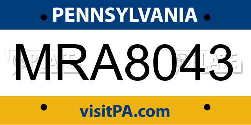MRA8043 Pennsylvania License Plate