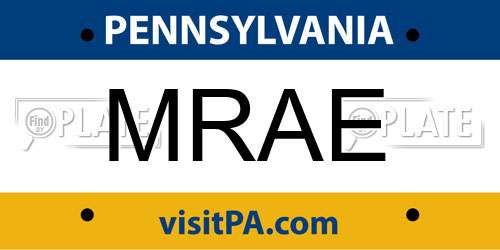 MRAE Pennsylvania License Plate