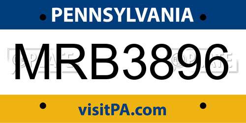 MRB3896 Pennsylvania License Plate