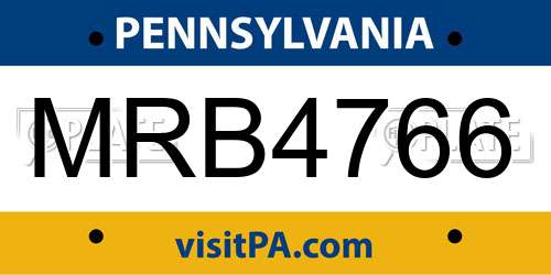 MRB4766 Pennsylvania License Plate