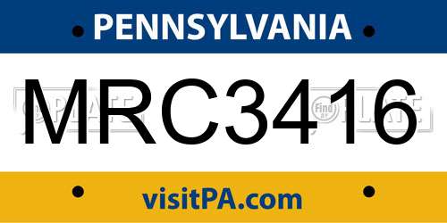 MRC3416 Pennsylvania License Plate