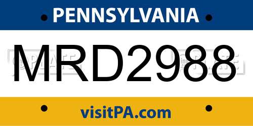 MRD2988 Pennsylvania License Plate