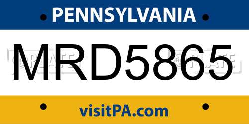 MRD5865 Pennsylvania License Plate