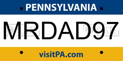 MRDAD97 Pennsylvania License Plate
