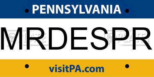 MRDESPR Pennsylvania License Plate