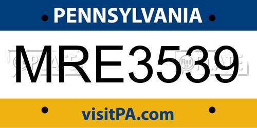 MRE3539 Pennsylvania License Plate