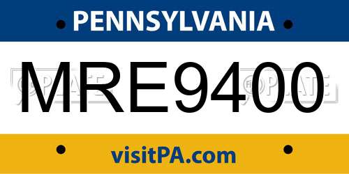 MRE9400 Pennsylvania License Plate
