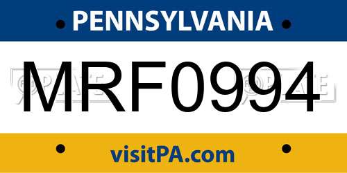 MRF0994 Pennsylvania License Plate