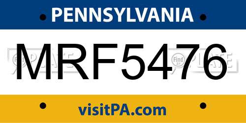 MRF5476 Pennsylvania License Plate