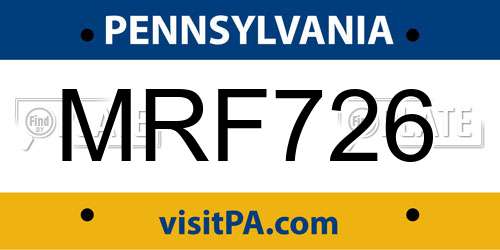 MRF726 Pennsylvania License Plate