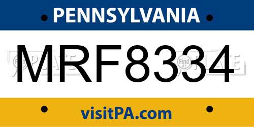 MRF8334 Pennsylvania License Plate