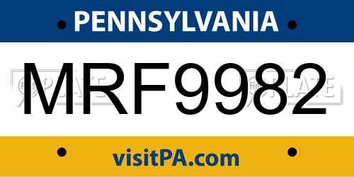 MRF9982 Pennsylvania License Plate