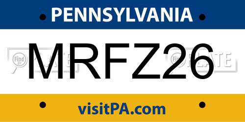 MRFZ26 Pennsylvania License Plate