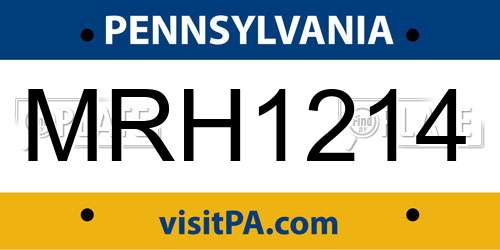 MRH1214 Pennsylvania License Plate