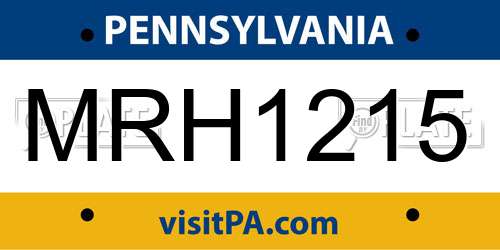 MRH1215 Pennsylvania License Plate