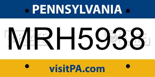 MRH5938 Pennsylvania License Plate