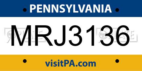 MRJ3136 Pennsylvania License Plate