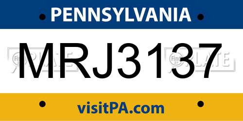 MRJ3137 Pennsylvania License Plate