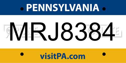 MRJ8384 Pennsylvania License Plate