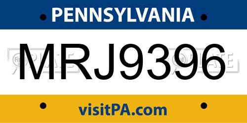 MRJ9396 Pennsylvania License Plate