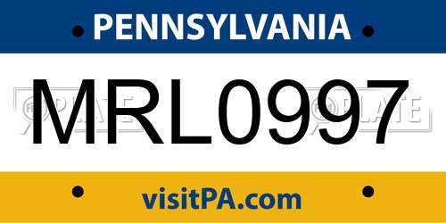 MRL0997 Pennsylvania License Plate