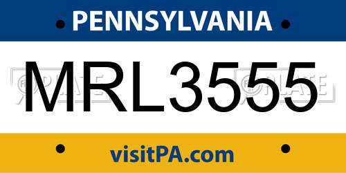 MRL3555 Pennsylvania License Plate