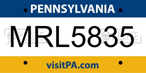MRL5835 Pennsylvania License Plate